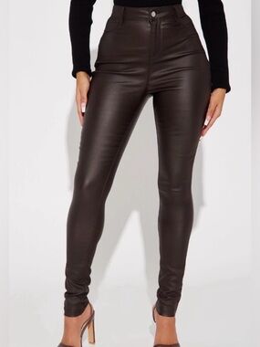 Fashion Nova Stretchy High-Rise Faux Leather Skinny Pants Brown